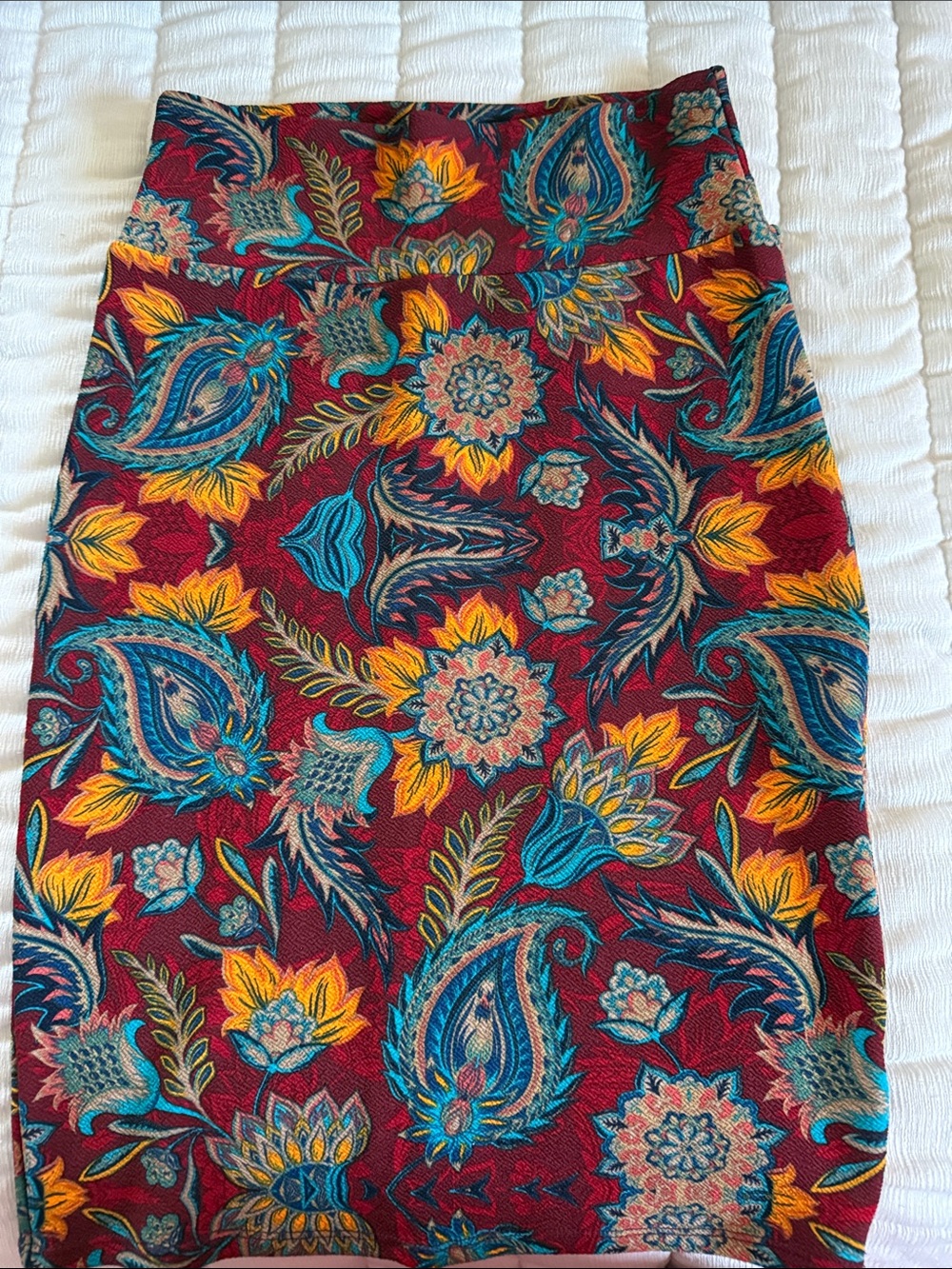 Floral Paisley Pencil Skirt - Red Multicolor